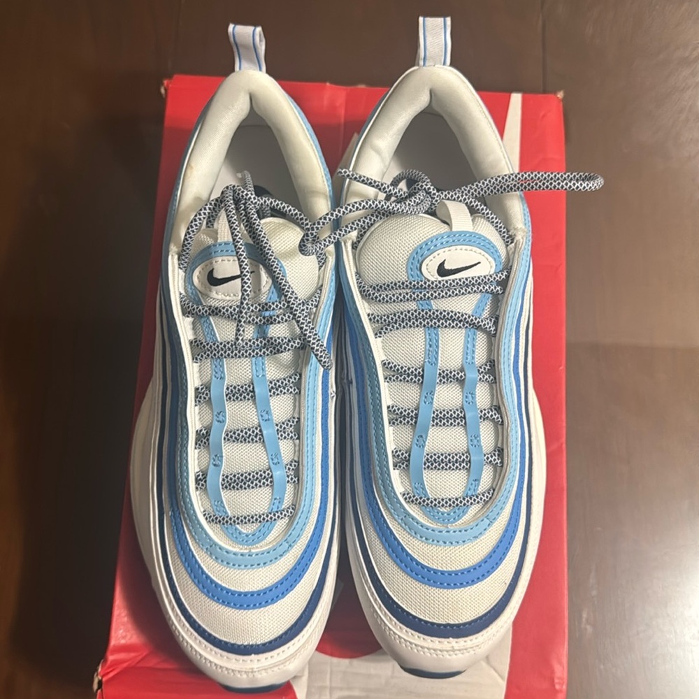 Nike Air Max 97 White and Blue Sneakers - Picture 8 of 9